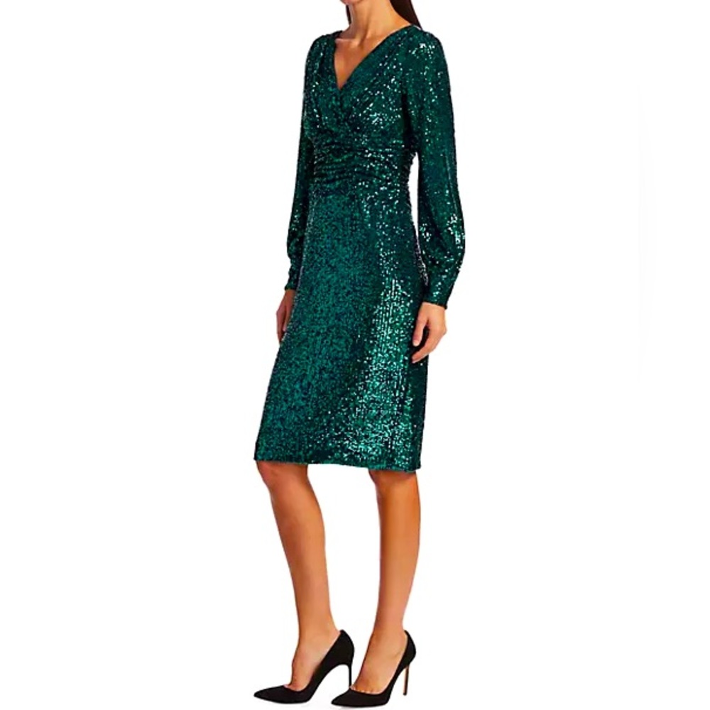 HOLIDAY Terri Jon Teal Sequin midi dress